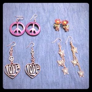 Set of 4 cute & funky earrings